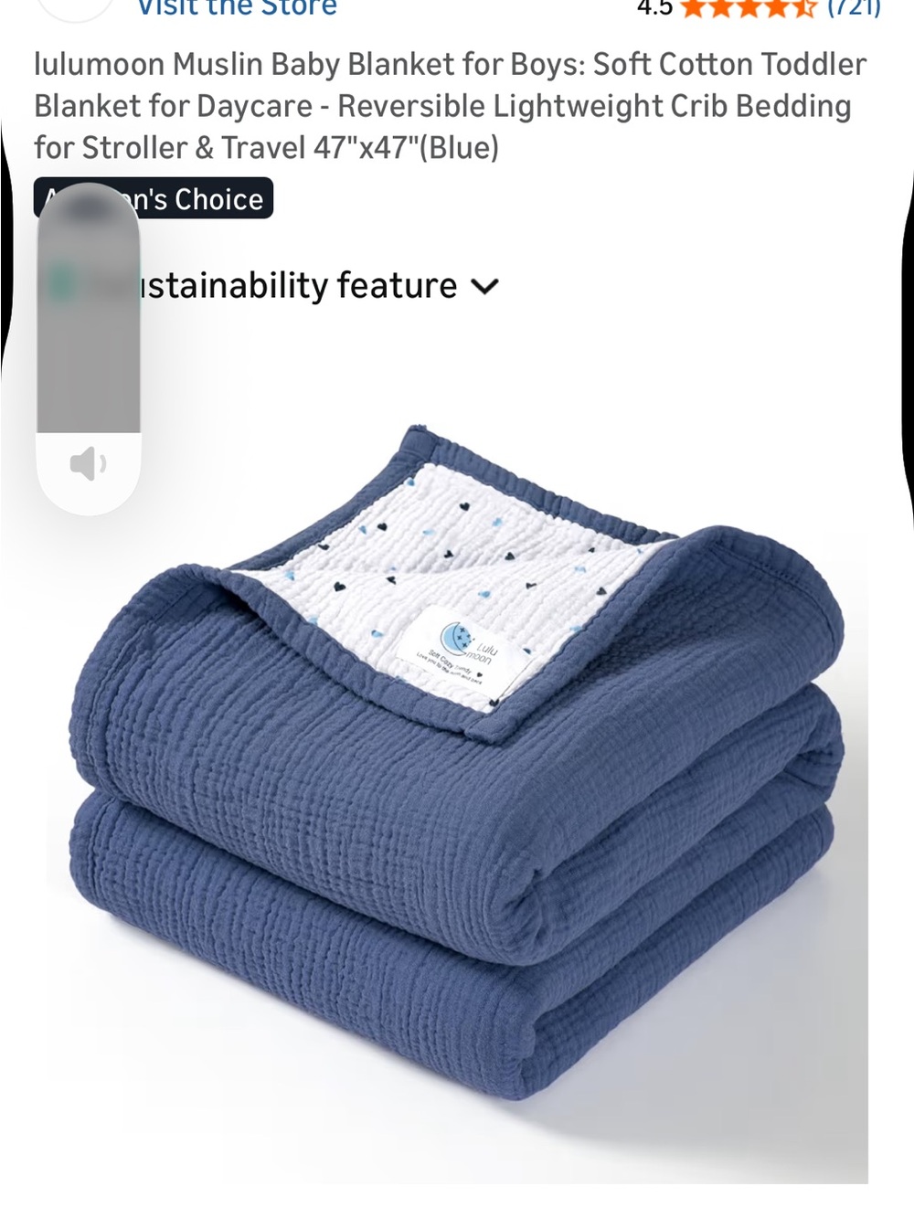 Lululoom Muslin Baby Blanket - Navy Blue Reversible Cotton